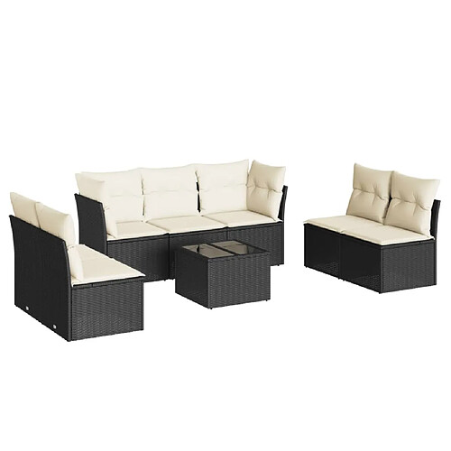 Maison Chic Salon de jardin 8 pcs avec coussins | Ensemble de Table et chaises | Mobilier d'Extérieur noir résine tressée -GKD48828