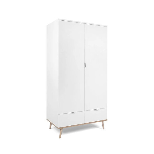 Mes Armoire 2 portes 2 tiroirs 90x55x180 cm blanc - GOTHY