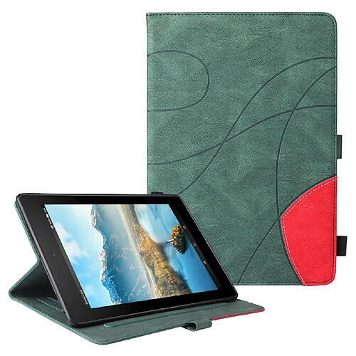 Etui en PU épissage bicolore avec support et porte-carte, vert pour votre Amazon Fire HD 10 (2021)