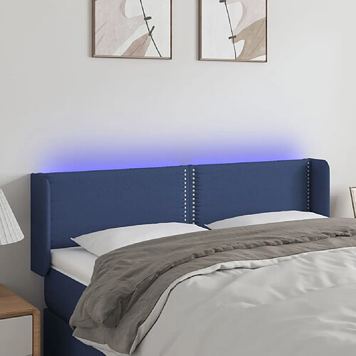 Maison Chic Tête de lit scandinave à LED,meuble de chambre Bleu 147x16x78/88 cm Tissu -MN75492