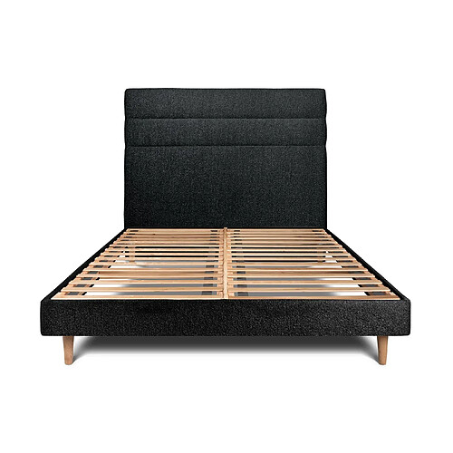 Sommeil de plomb Lit 140x190cm avec tête de lit lignes bouclette et sommier kit Noir - Hauteur totale : 29cm