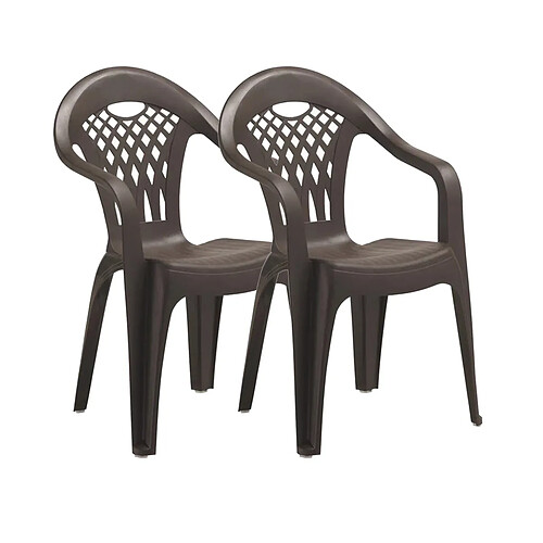 Pegane Lot de 2 chaises de jardin empilables en résine coloris Marron - Longueur 58 x Profondeur 54 x Hauteur 86 cm