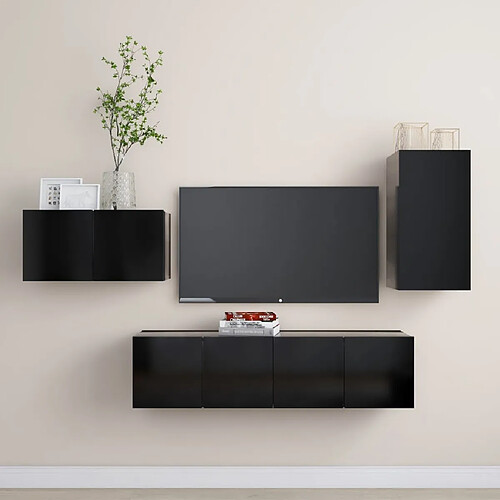 Maison Chic Ensemble de meubles TV 4 pcs | Banc TV Moderne pour salon | Meuble de Rangement - Noir Aggloméré -MN39102