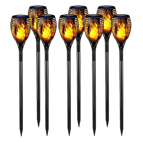 Lot de 8 Torche Lumière Recharge Solaire effet flamme IP65 Avec Piquet, 5W Pour Jardin Extérieur - Visiodirect -