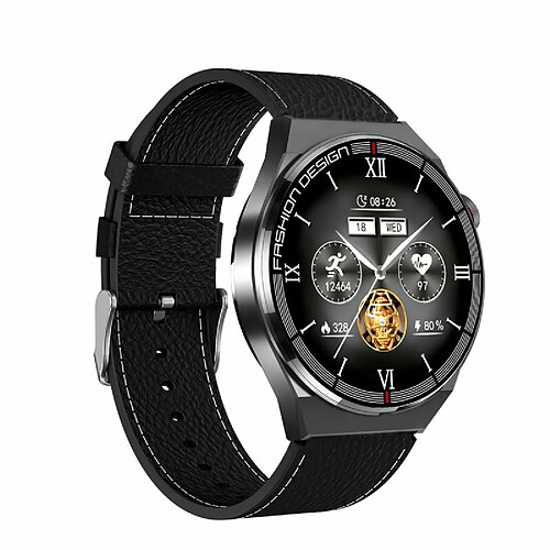 Sk11 Plus Montre Intelligente Bluetooth Appel Surveillance De L'Oxygène Sanguin Podomètre Md3Max Coque Noire Cuir Noir