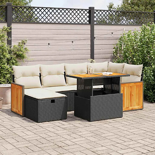 vidaXL Salon de jardin 8 pcs avec coussins noir résine tressée