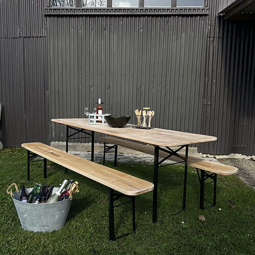 Jardindeco Ensemble table et 2 bancs de jardin Brasserie