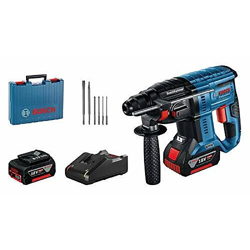 Bosch 18V System Perforateur sans-fil GBH 18V-21(régime à vide 0-1 800 tr/min, avec 2 batteries GBA 18V 5Ah+chargeurGAL 18V-40, Jeu de 6 Ciseaux de Forage, dans un Coffret)-Édition Amazon