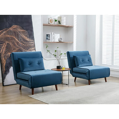 Vente-Unique Fauteuil convertible en velours bleu nuit URIBIA