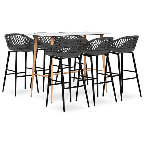 vidaXL Ensemble de bar 7 pcs Blanc et gris