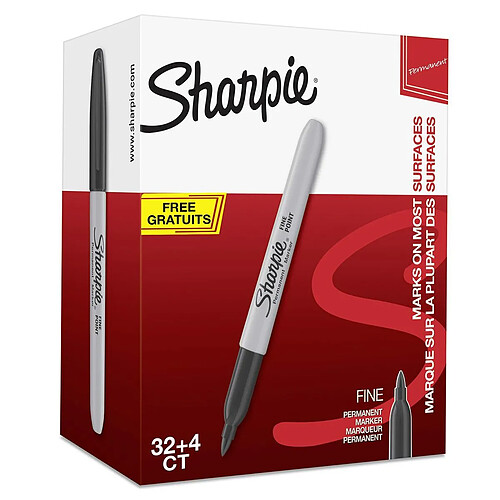 boîte de marqueurs Sharpie Fine Point Noir 0,9 mm Permanent 36 Pièces