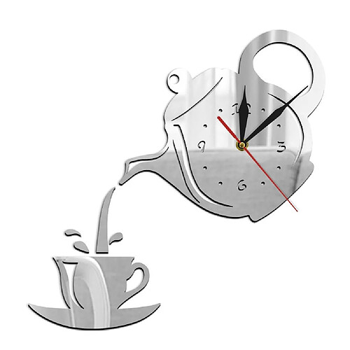 Wewoo Horloge murale 2 PCS Creative DIY Acrylique Tasse À Café Théière 3D Décorative Cuisine Horloges Murales Salon Salle À Manger Décor À La Maison Sliver