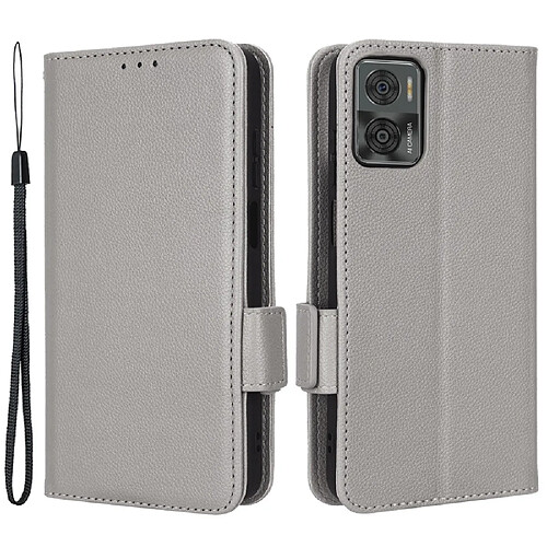 Etui en PU texture litchi, fermoir magnétique double avec support pour votre Motorola Moto E22 4G/Moto E22i 4G - gris