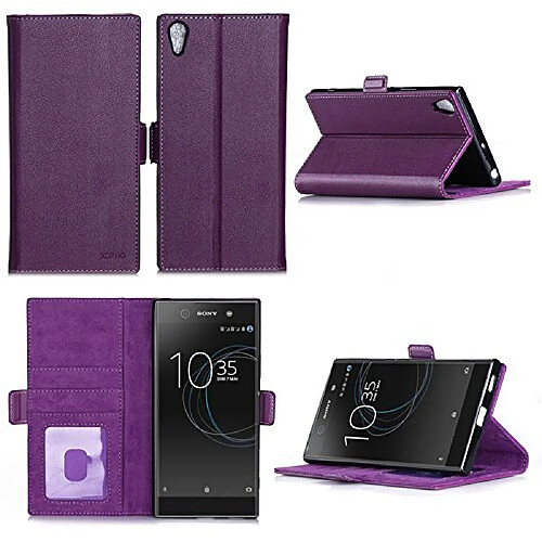 Sony Xperia L1 : Housse Portefeuille luxe violette Style Cuir avec stand - Etui violet coque de protection Sony L1 Ultra 2017 6 pouces Dual SIM avec porte cartes - Accessoires pochette XEPTIO : Exceptional case !