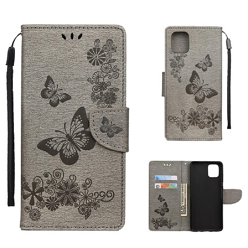 Etui en PU fleur de papillon gris pour votre Samsung Galaxy A81/Note 10 Lite