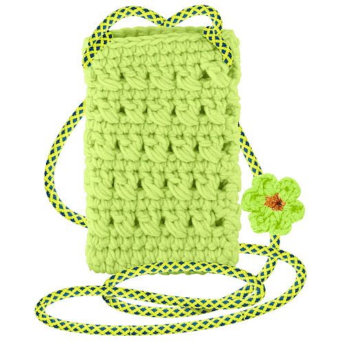 Avizar Sac Bandoulière Téléphone Tricoté Main Motif Fleur Série FlowerWeave Vert Citron