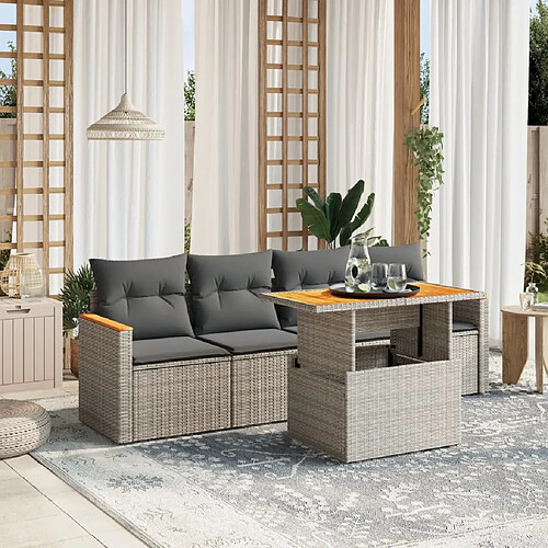 vidaXL Salon de jardin 5 pcs avec coussins gris résine tressée