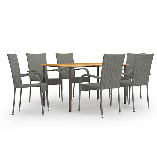 Salle à manger de jardin 7 pcs,Table et chaise à dîner Résine tressée Gris -MN93885