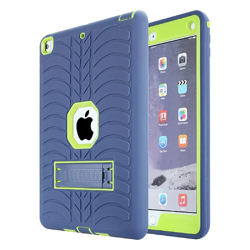 Coque en TPU + silicone antichute, hybride avec béquille bleu marine/chaux pour votre Apple iPad 9.7 pouces (2018)/(2017)