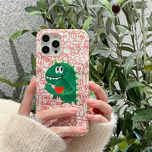 GUPBOO Étui pour iPhone12 Plein écran graffiti amour dinosaure amusant étui de téléphone dessin animé doux