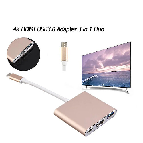 Universal Adaptateur Type C USB 3.1 à USB-C 4K HDMI USB3.0 Hub 3 en 1 pour ordinateur portable Apple