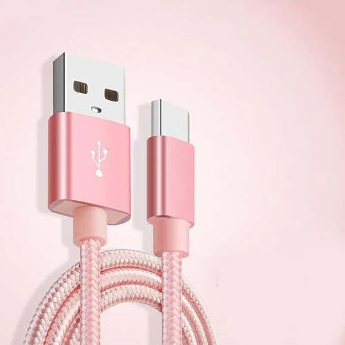 Câble Metal Nylon Renforcé Chargeur USB/Type C Longueur 2m Couleur Rose Compatible Samsung LG Sony Wiko Blackberry Motorola Asus Huawei Honor Xiaomi Oppo Archos TEENO Little Boutik®