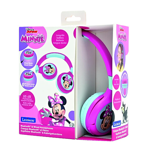 Lexibook Casque 2 en 1 Minnie Mouse Bluetooth et Filaire avec limitation de son