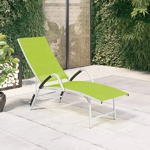 Maison Chic Chaise longue Jardin| Bain de soleil Relax | Transat Textilène et aluminium Vert -GKD88778