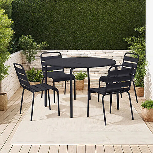 Mes Ensemble table de jardin 110 cm + 4 chaises en métal gris - BACA