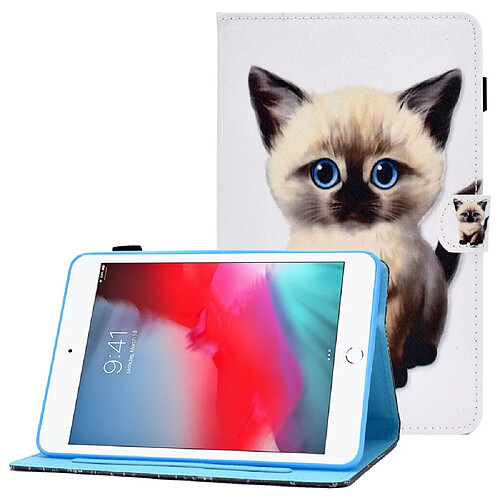 Etui en PU motif de couture avec support et porte-carte pour votre iPad mini (2019) 7.9 pouces/mini 4/3/2/1 - chat mignon