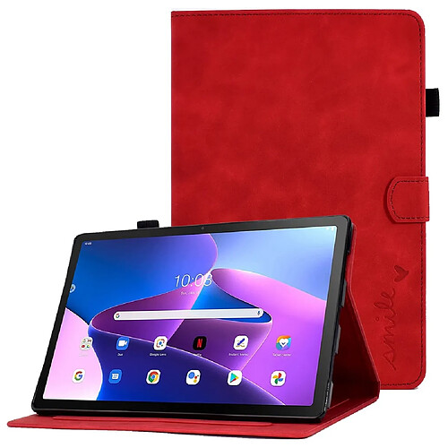 Etui en PU motif, anti-chute, motif veille/sommeil automatique avec support et porte-cartes pour votre Lenovo Tab M10 Plus (Gen 3) - rouge