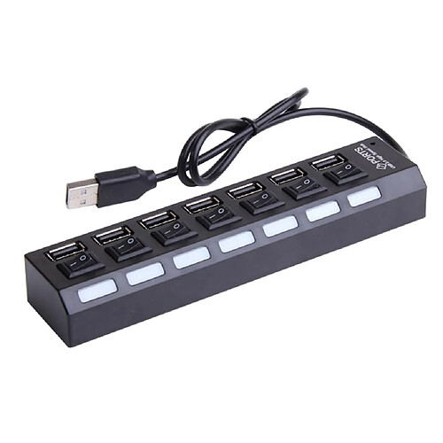 Hub USB 2.0 à 7 Ports Avec Adaptateur ON / OFF à Grande Vitesse Pour Séparateur PC Noir