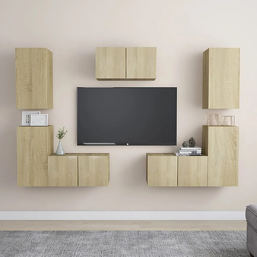 Maison Chic Ensemble de meubles TV 7 pcs | Banc TV Moderne pour salon | Meuble de Rangement - Chêne sonoma Aggloméré -MN88749