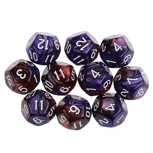 10pcs 12 sided dés d12 dés polyédriques pour les donjons et les dragons Jeux de table Café violet