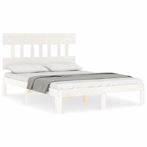 Maison Chic Cadre/structure de lit avec tête de lit pour adulte - Lit Moderne Chambre blanc 120x200 cm bois massif -MN98843