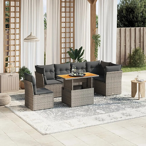 vidaXL Salon de jardin avec coussins 7 pcs gris résine tressée