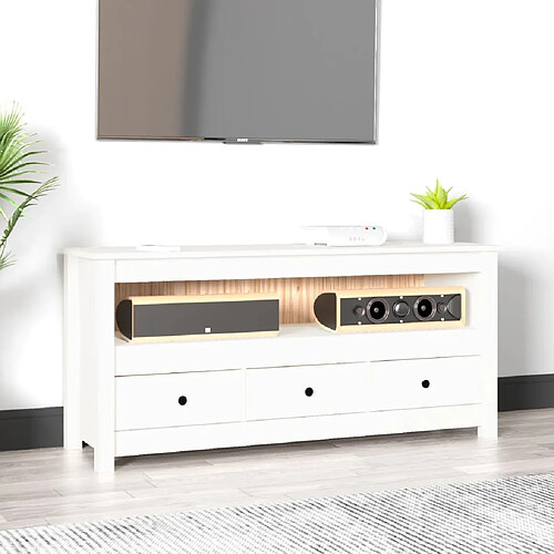 Maison Chic Meuble TV scandinave - Banc TV pour salon Blanc 114x35x52 cm Bois de pin massif -MN17229