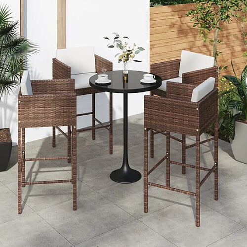 vidaXL Tabourets de bar lot de 4 avec coussins marron résine tressée