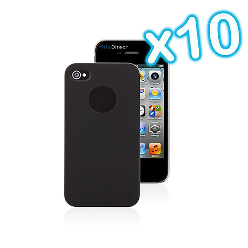 Visiodirect Lot de 10 Coque Housse Etui de protection rigide pour iPhone 4 4S couleur noir