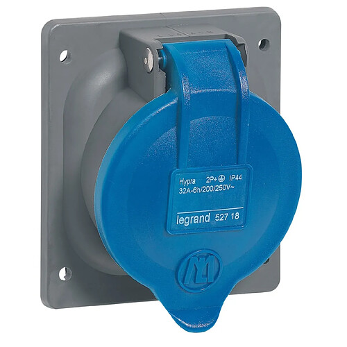 prise tableau 32 ampères 2p+t ip44 bleu - legrand hypra eu 52718