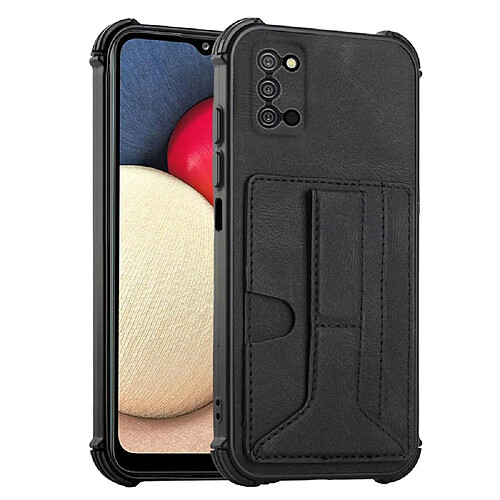 Coque en TPU + PU antichoc avec béquille et porte-cartes noir pour votre Samsung Galaxy A02s (166.5x75.9x9.2mm)/Galaxy A03s (166.5 x 75.98 x 9.14mm)