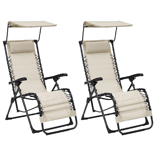 vidaXL Chaises pliables de terrasse lot de 2 Textilène Crème