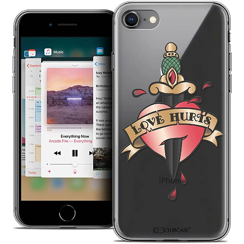 Caseink Coque Housse Etui Apple iPhone 8 (4.7 ) [Crystal Gel HD Collection Tatoo Lover Design Love Hurts - Souple - Ultra Fin - Imprimé en France]