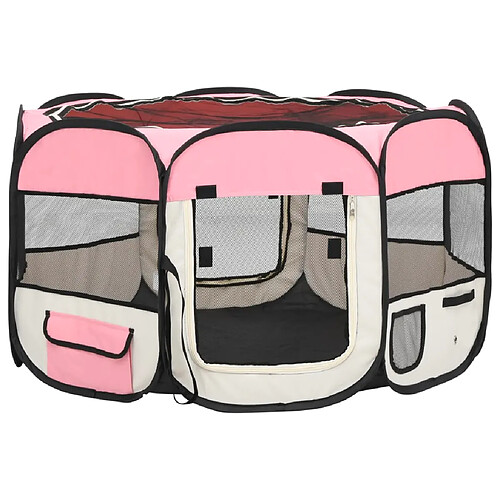 Helloshop26 Parc pliable pour chien avec sac de transport 110 x 110 x 58 cm rose 02_0001730