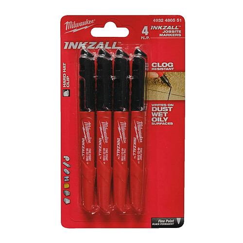 Milwaukee INKZALL Lot de 4 marqueurs permanents Noir