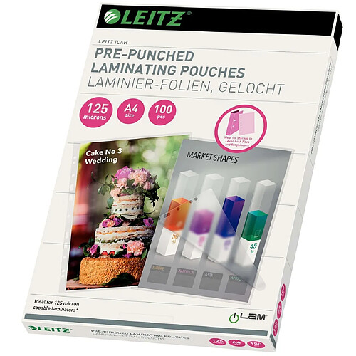 Leitz Pochette de plastification perforée 125 Microns A4 100 pcs