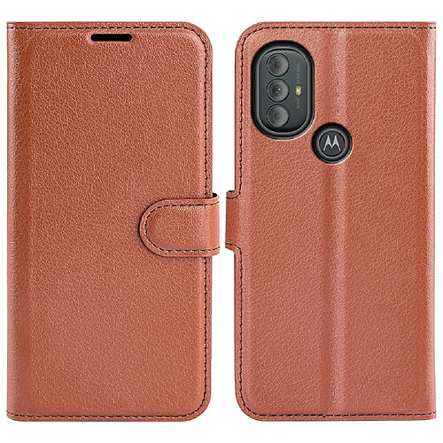 Etui en PU texture litchi marron pour votre Motorola Moto G Power (2022)