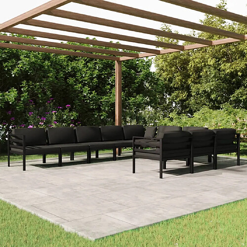 vidaXL Salon de jardin 10 pcs avec coussins Aluminium Anthracite