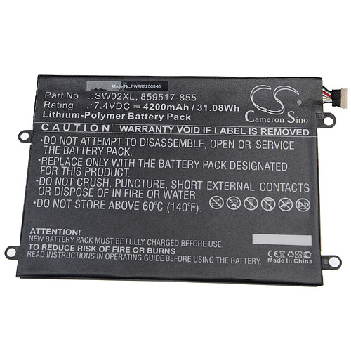 vhbw batterie compatible avec HP Notebook X2 10-P019NF, X2 10-P019TU, x2 210 G2, x2 210 G2 (2TS62EA) laptop (4200mAh, 7.4V, Li-Polymère, noir)