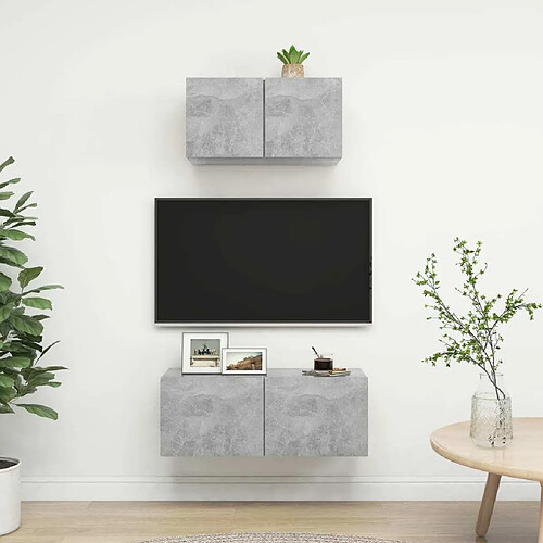 Maison Chic Ensemble de meubles TV 2 pcs | Banc TV Moderne pour salon | Meuble de Rangement - Gris béton Aggloméré -MN94932